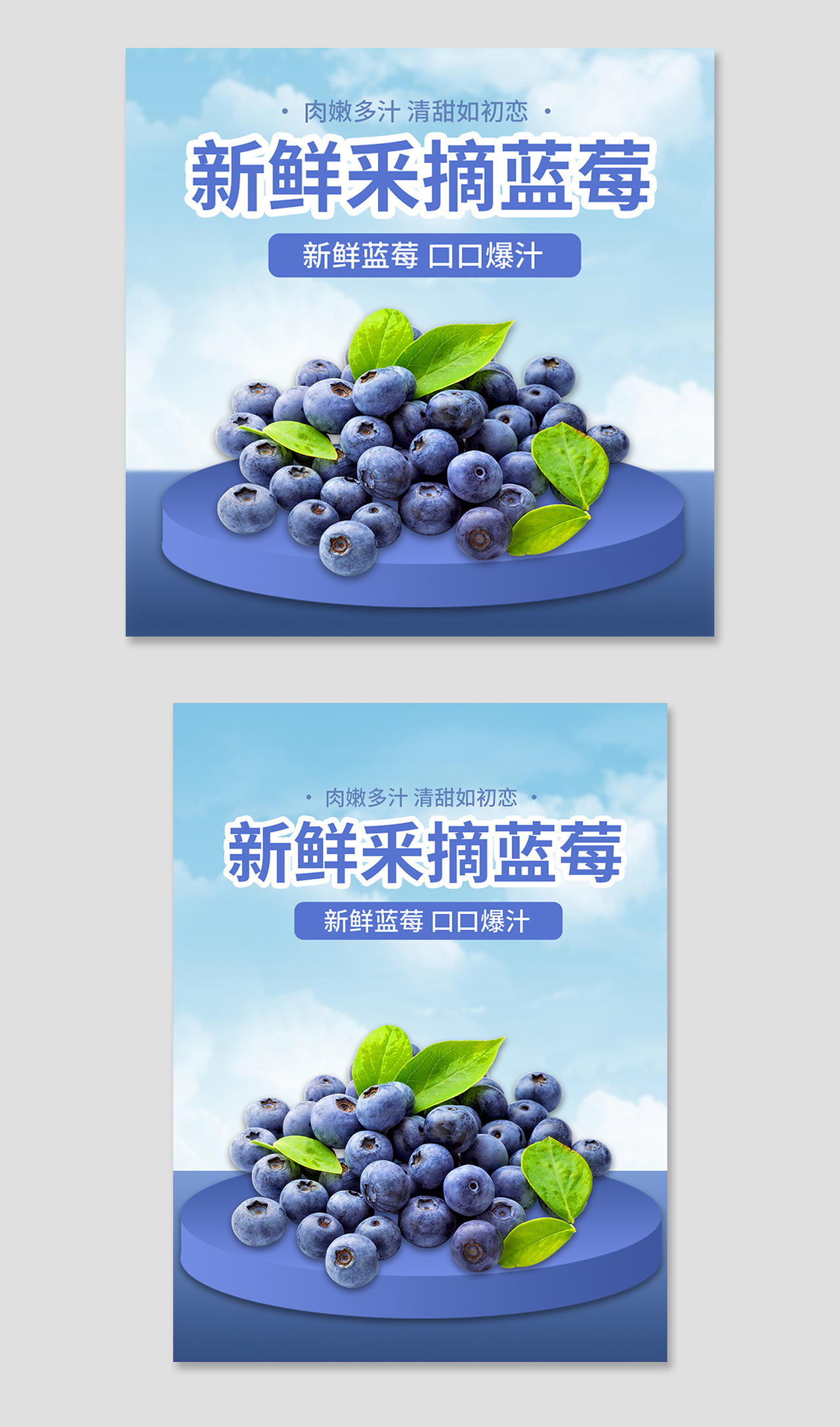 蓝紫色简约风新鲜采摘蓝莓水果主图直通车