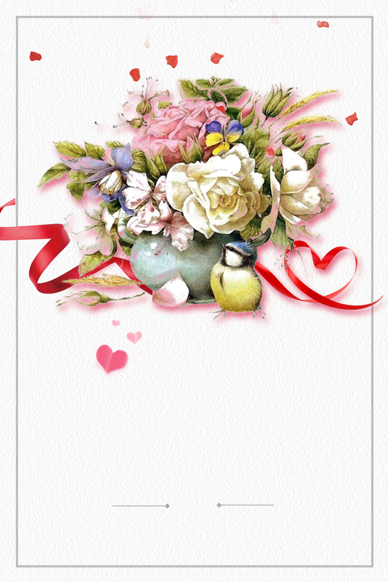 边框白色五彩花卉彩带手绘感恩母亲节海报背景展板