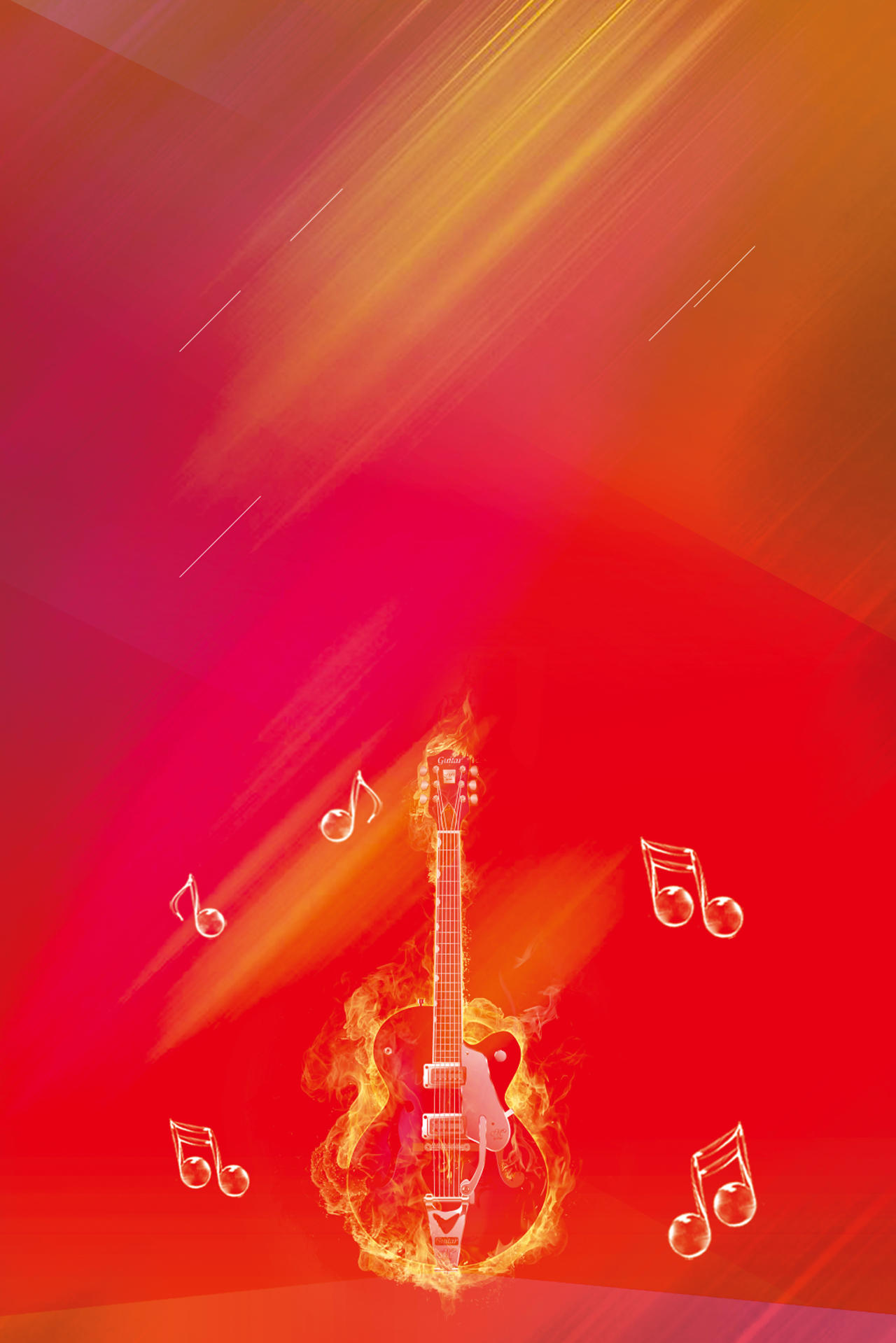 水晶手提琴和乐符音乐节宣传红色背景海报