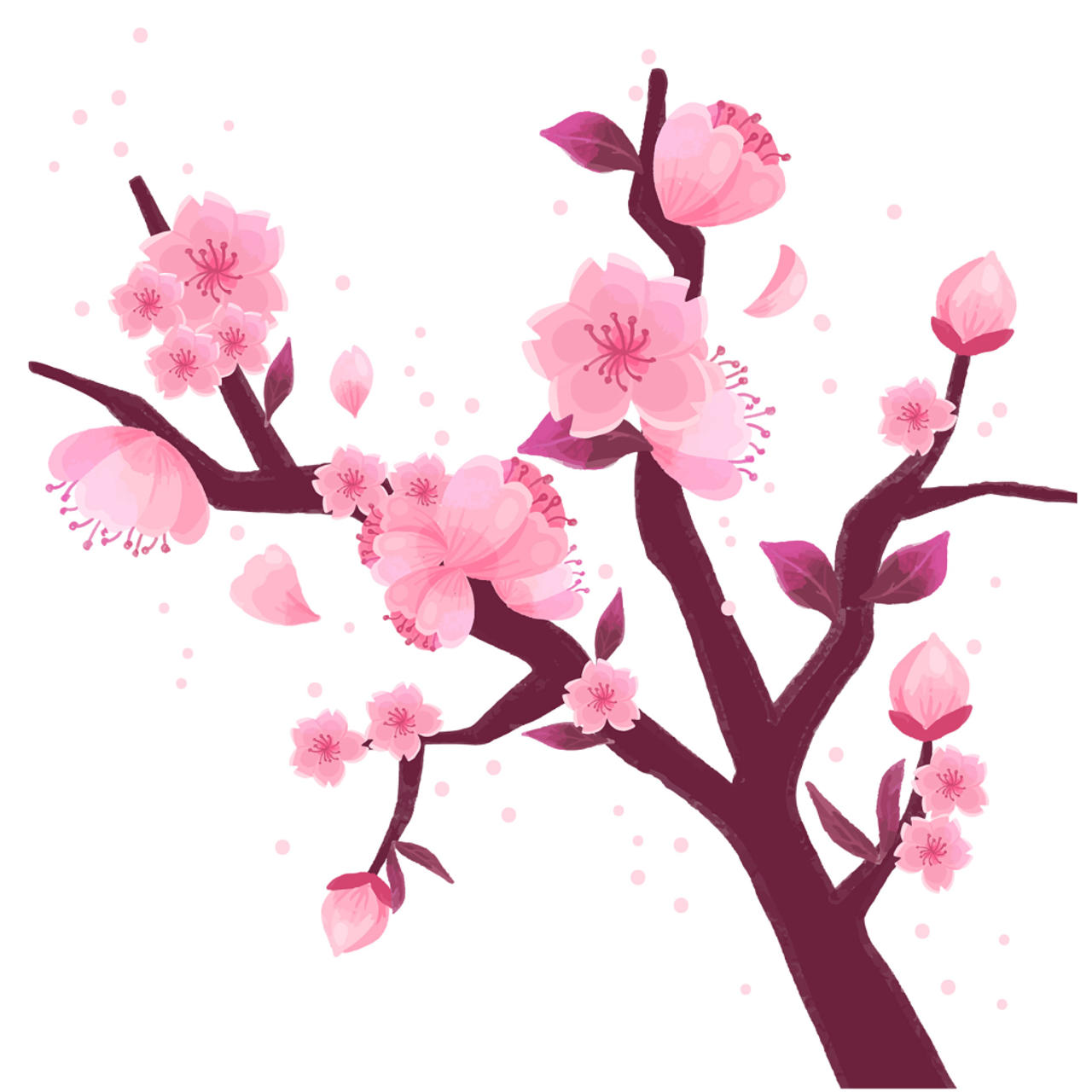 春天踏青日本樱花花朵花瓣花卉树叶树枝png元素