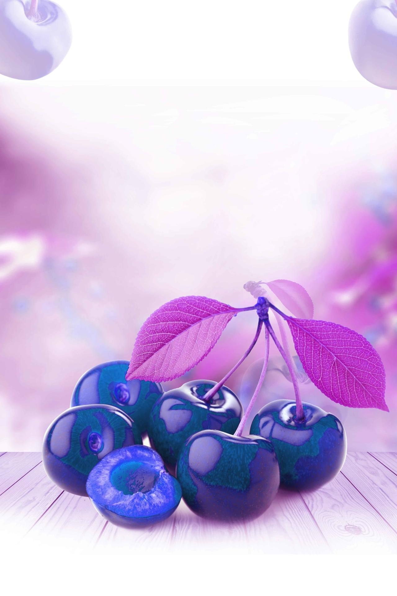 紫色渐变花瓣简约清新中国风樱桃车厘子水果宣传海报背景