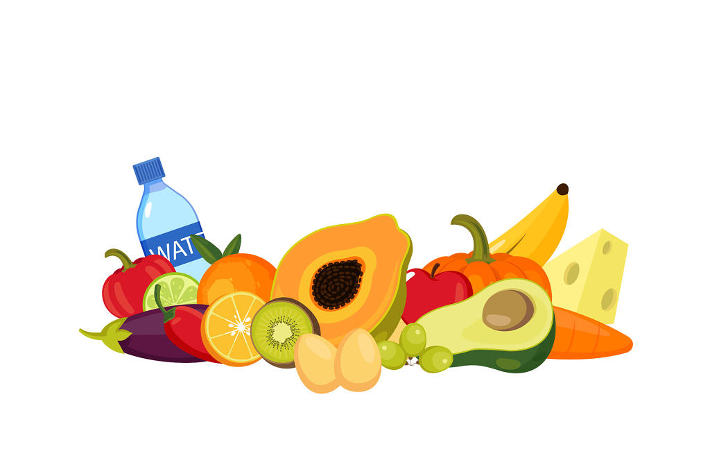 卡通食品安全宣传水果蔬菜南瓜茄子猕猴桃橙子png素材