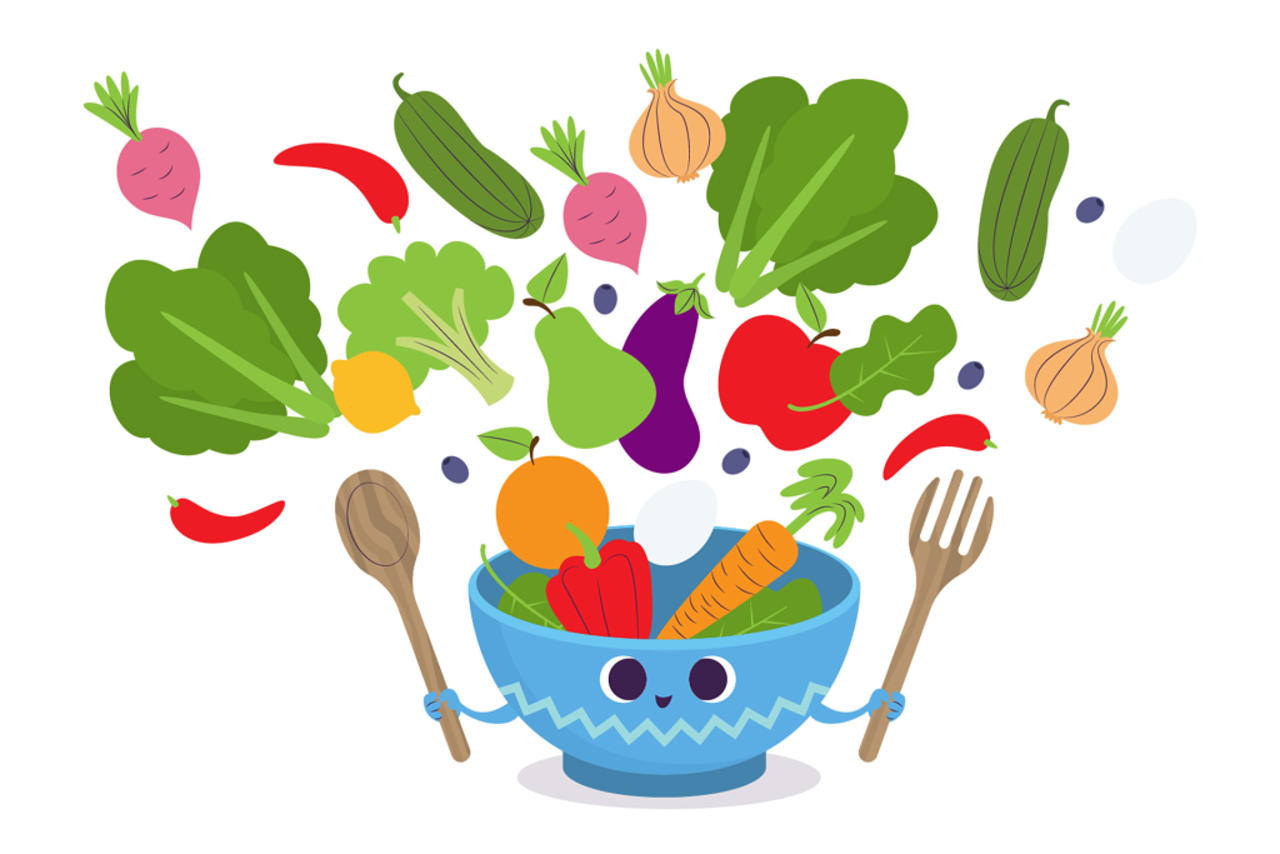 卡通食品安全宣传蔬菜胡萝卜茄子洋葱花椰菜矢量素材