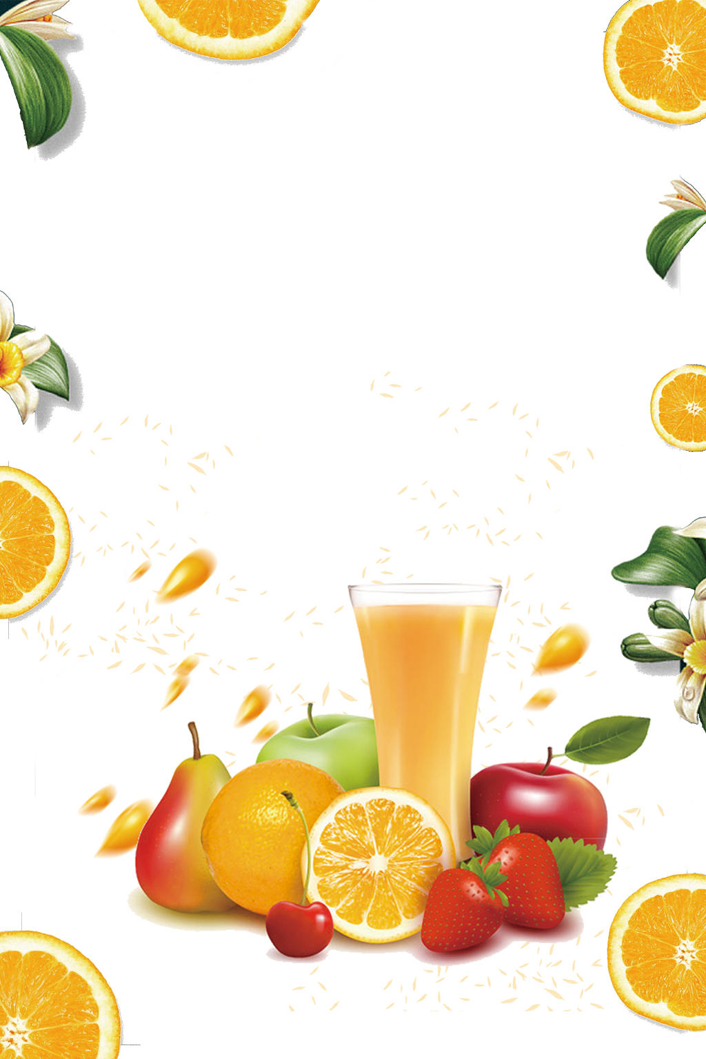 橙色橙子果汁叶子背景素材