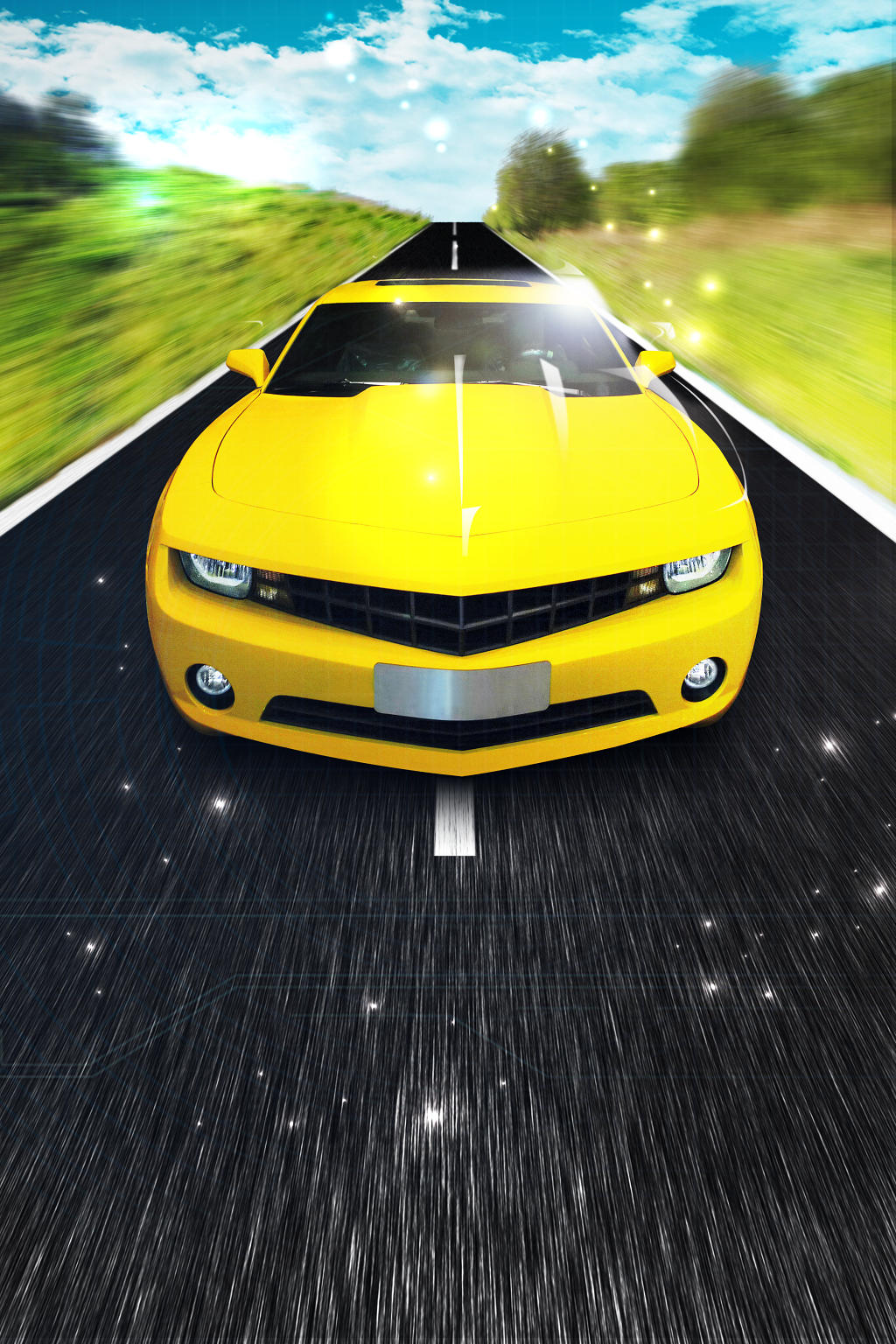 在路上行驶的黄色轿车汽车维修彩色背景海报