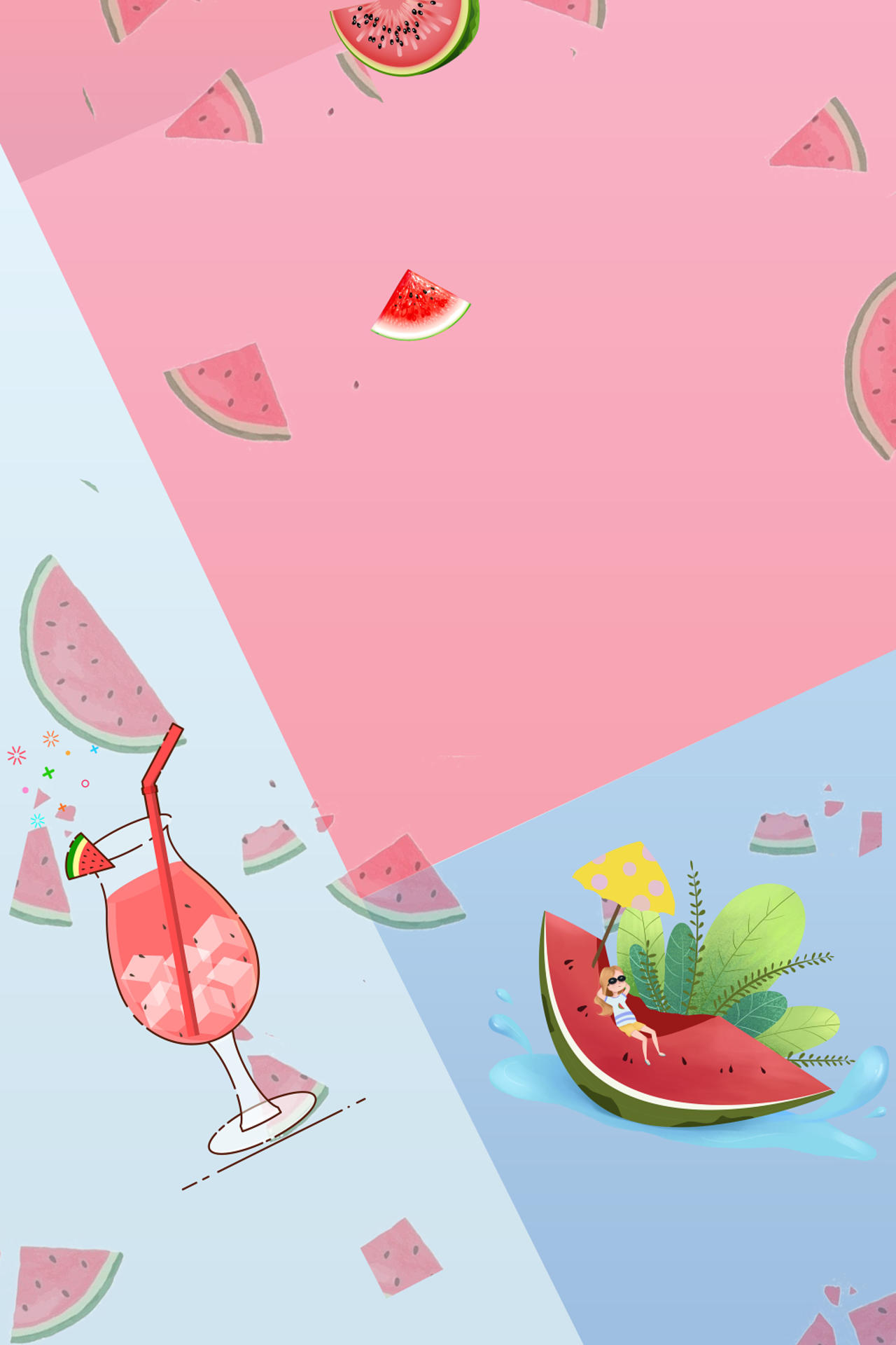 夏季夏日水果手绘拼接海报背景素材