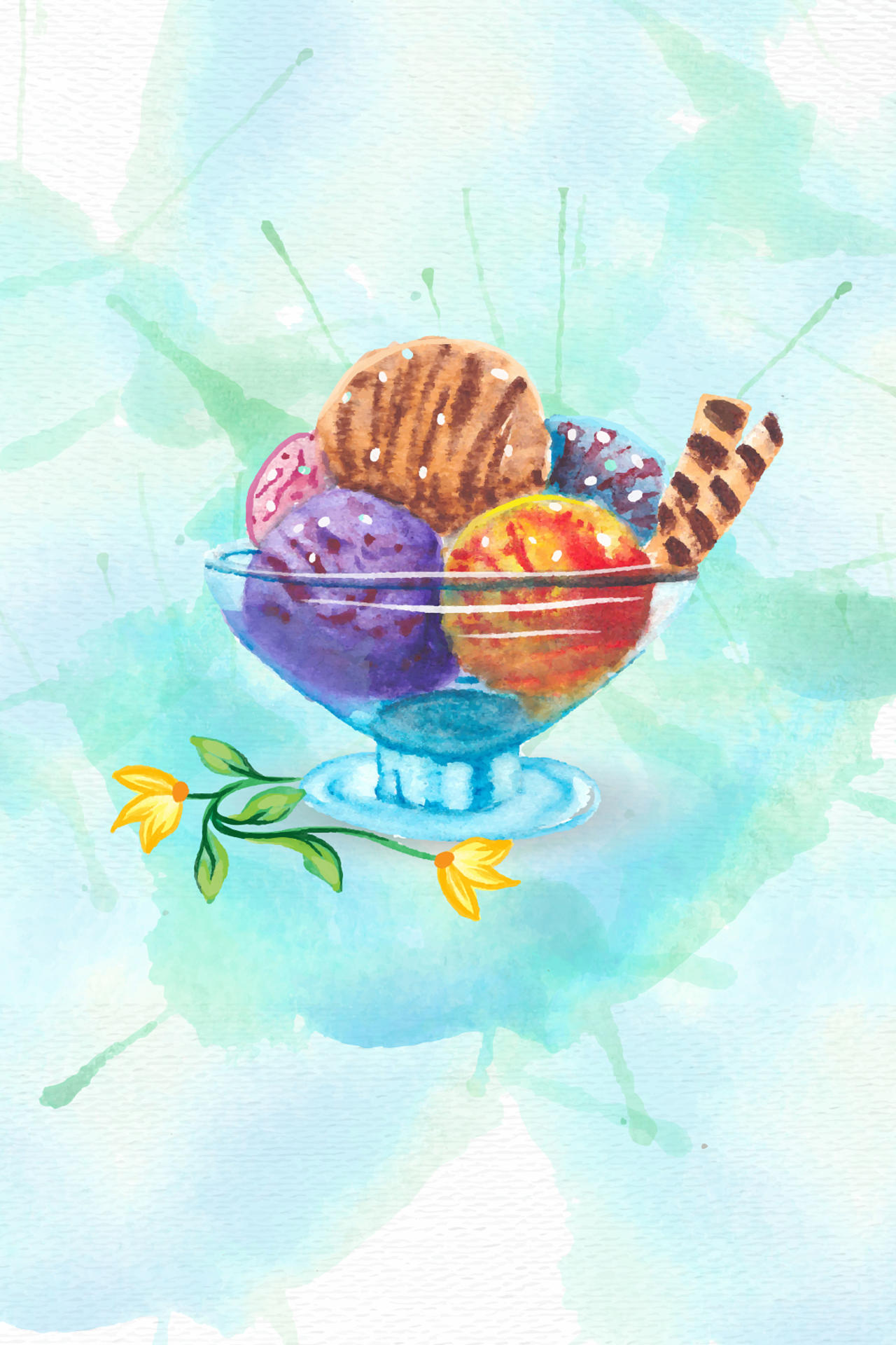 夏天夏日冰淇淋蓝色手绘海报背景素材