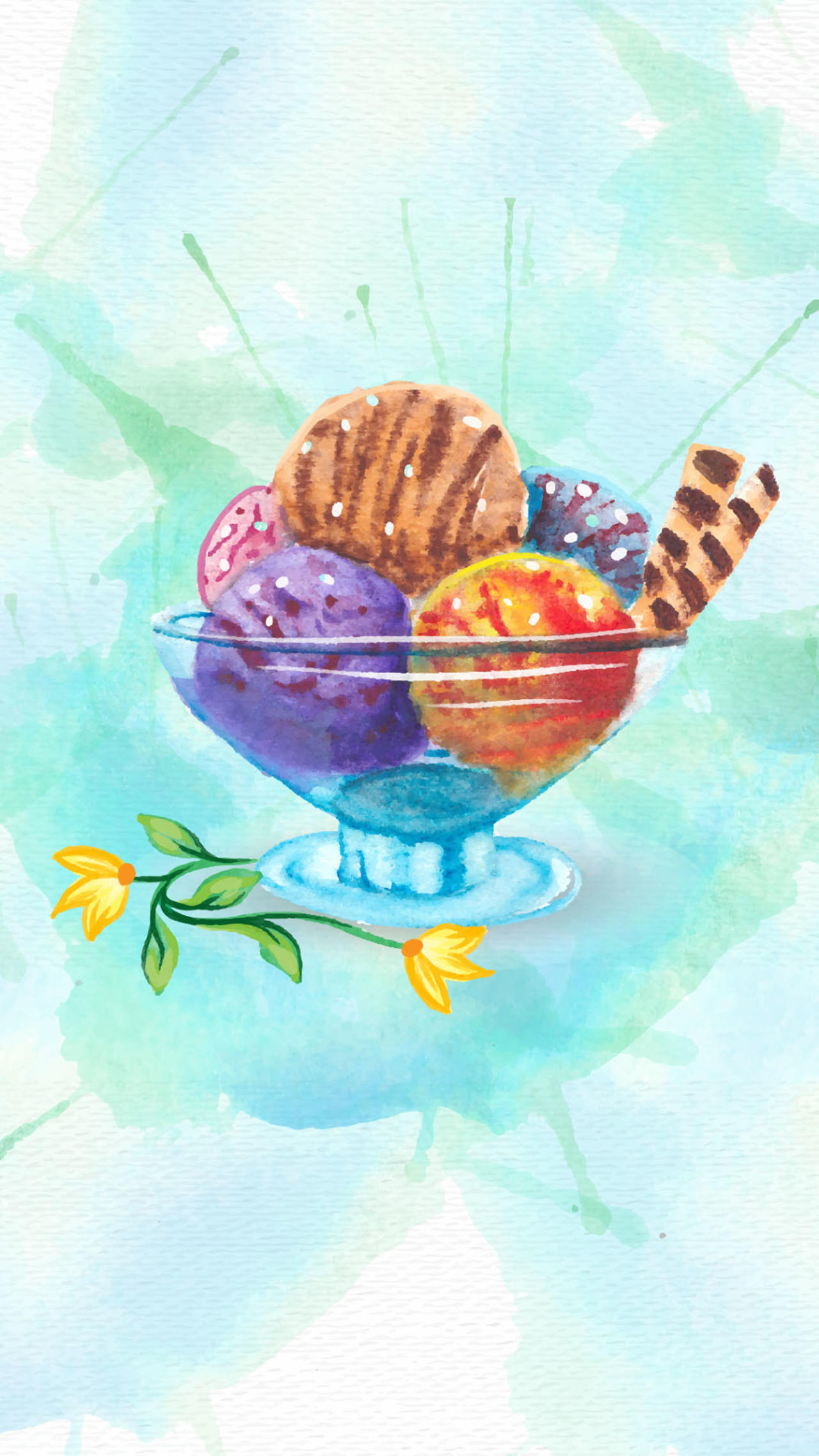 冰淇淋蓝色手绘海报背景素材