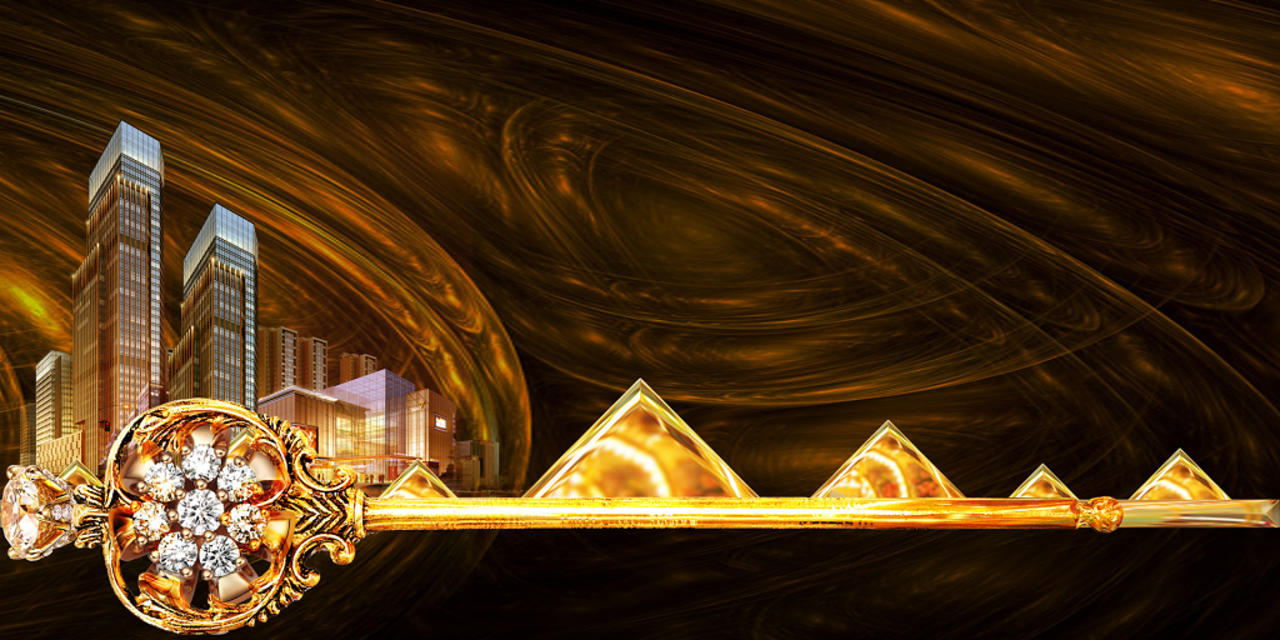 星空科技闪亮钻石华丽城市金字塔房地产开盘宣传金色海报背景
