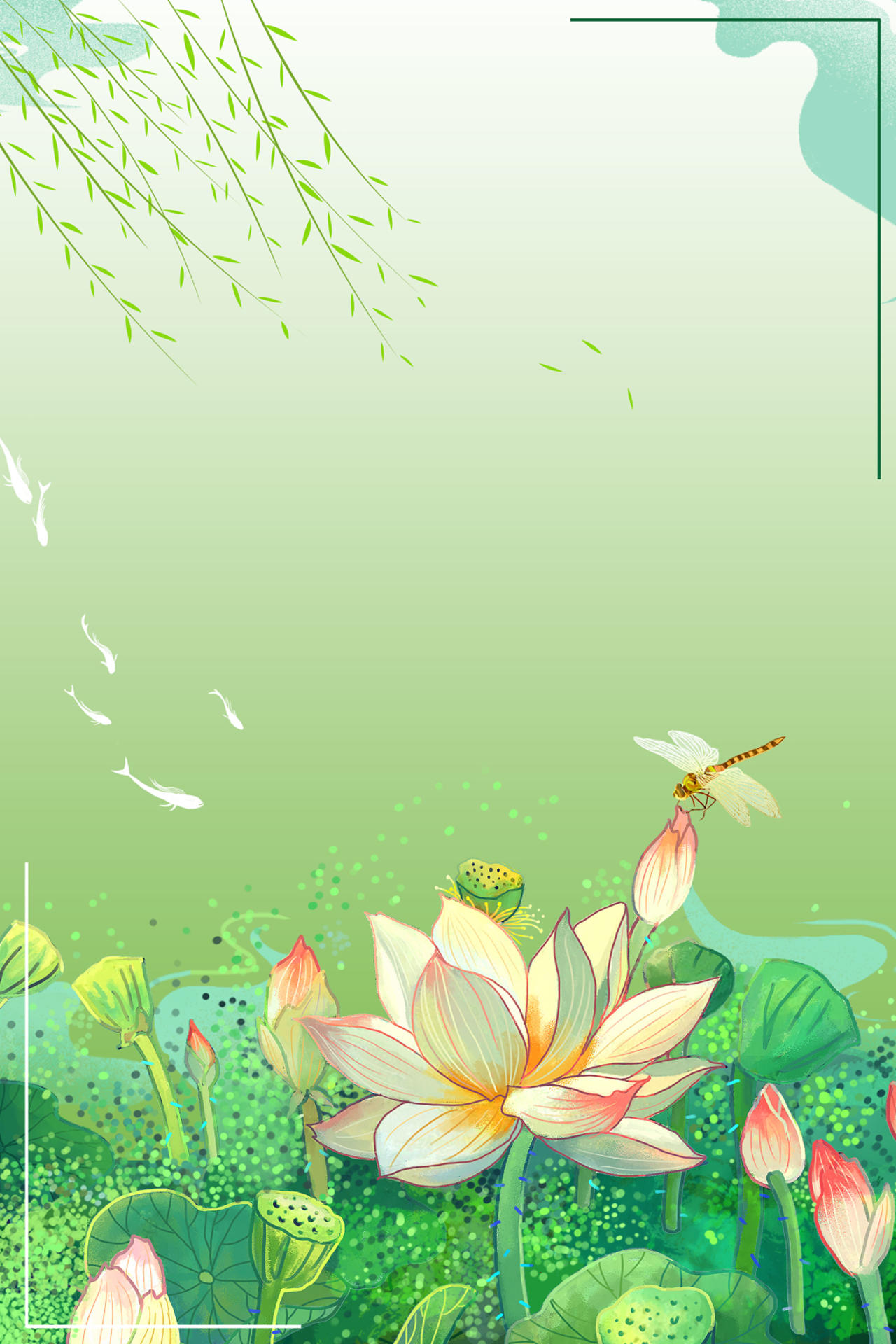 中国传统节日绿色荷叶池塘24节气小暑海报背景