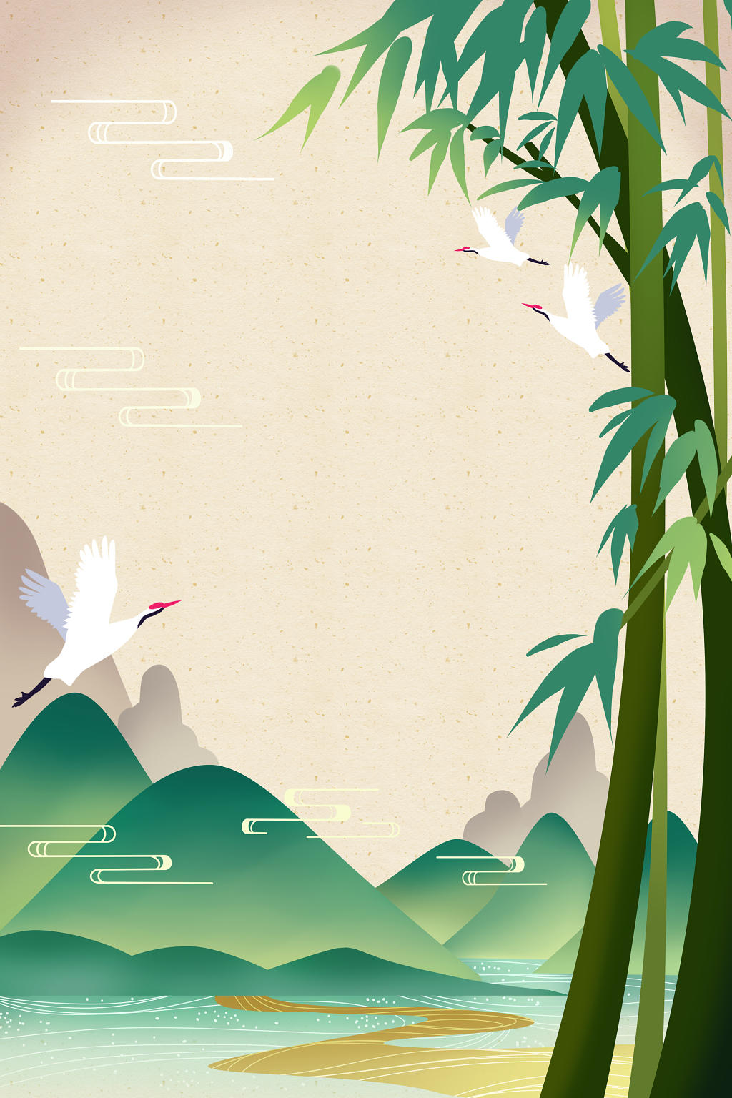 重阳节中国风竹子青山绿水插画背景