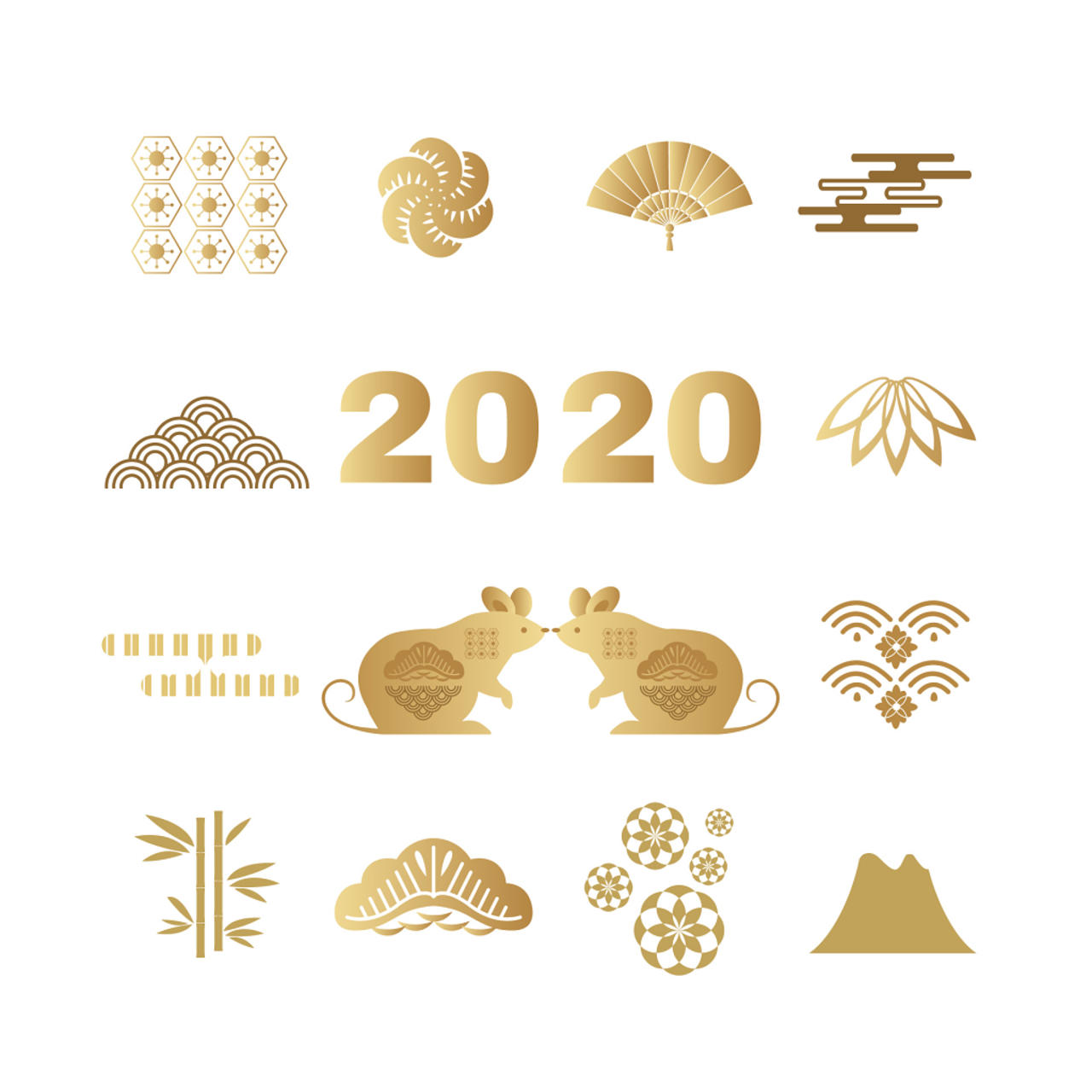 金色2020鼠年春节新年卡通素材