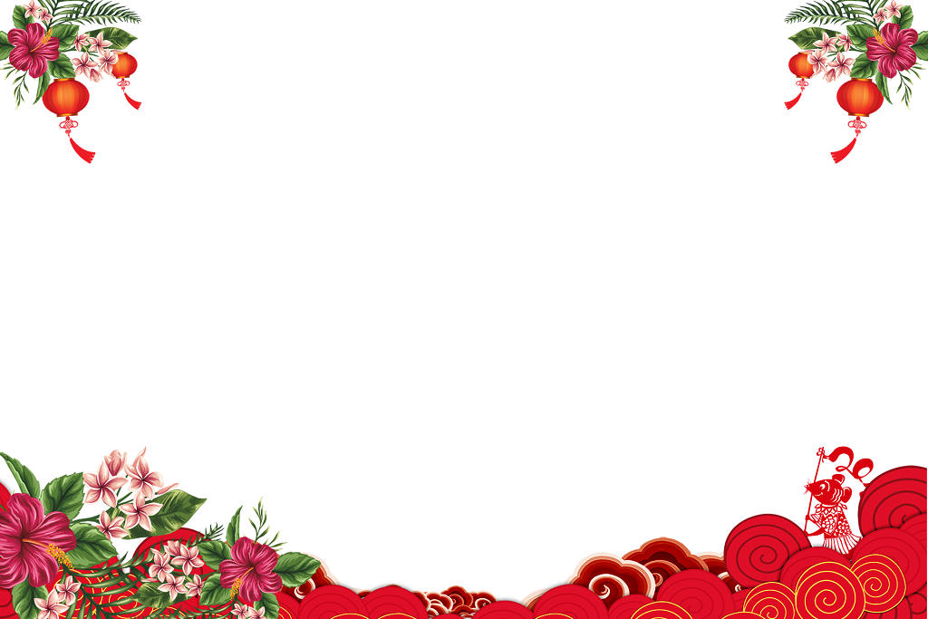 新年春节红色灯笼唯美花卉边框素材