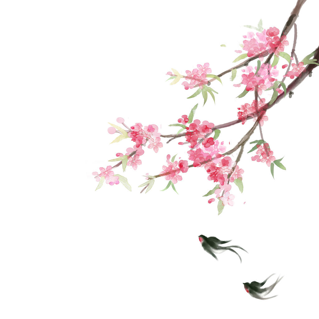 卡通手绘春天春季桃花燕子素材