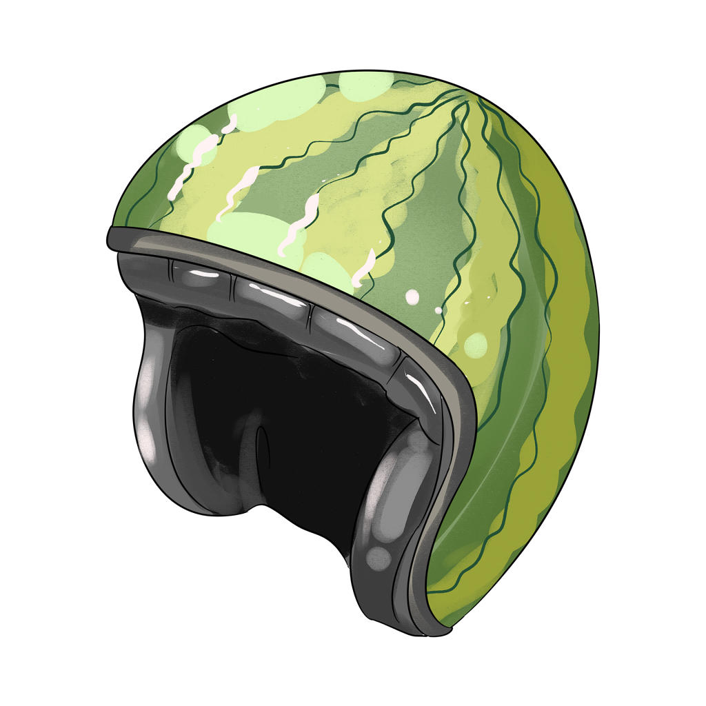 手绘绿色头盔元素电动车头PNG素材