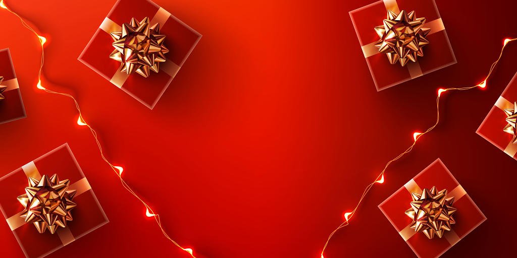红色小夜灯礼品盒圣诞圣诞节平安夜展板背景