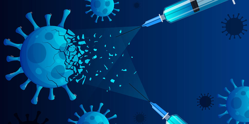 抗疫针管蓝色新冠病毒疫情医疗抗击疫情矢量展板背景