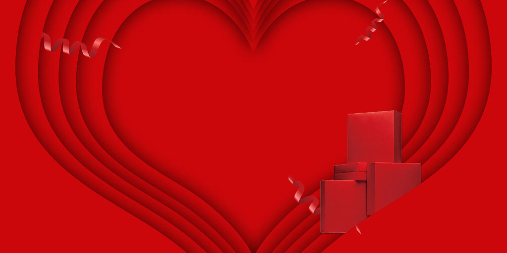红色简约情人剪纸爱心礼物214情人节背景