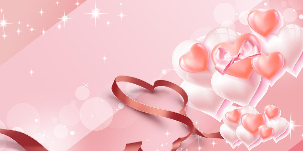粉色简约爱心气球爱心丝带情人节214情人节背景