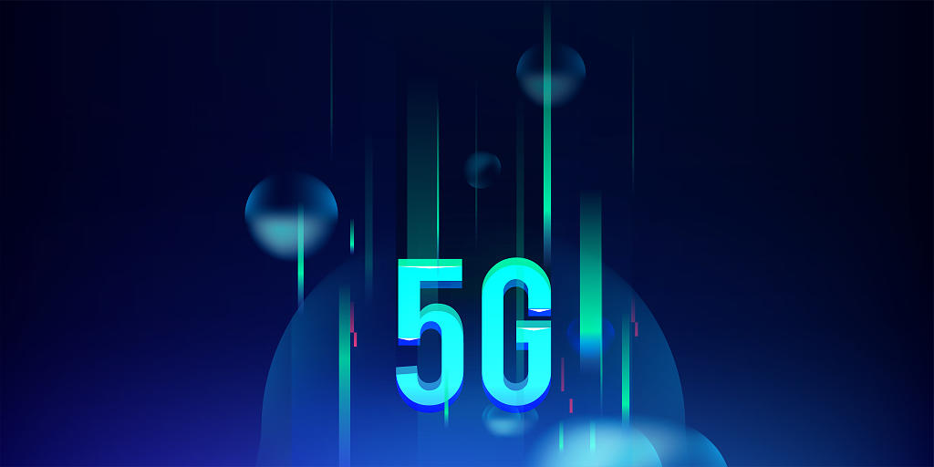 蓝色光效科技背景5G科技网络立体球形展板背景
