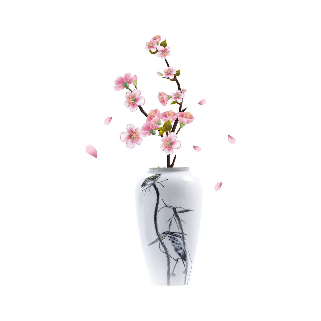 彩色手绘卡通瓷器花瓶桃花树枝雨水节气元素png素材psd免费下载 图星人