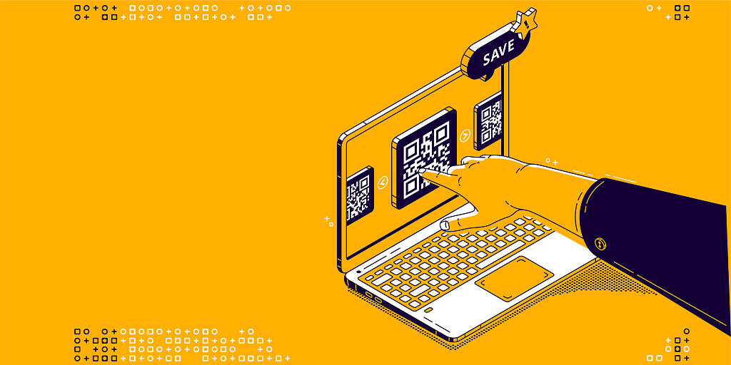 黄色科技笔记本二维码代码科学技术展板背景