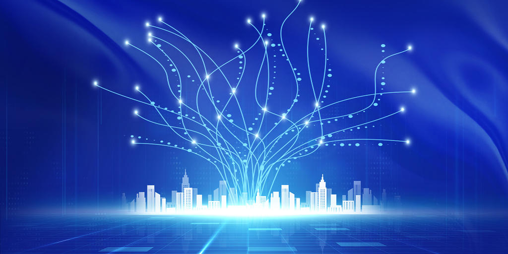蓝色科技感科技城市科技树科技线条光效展板背景