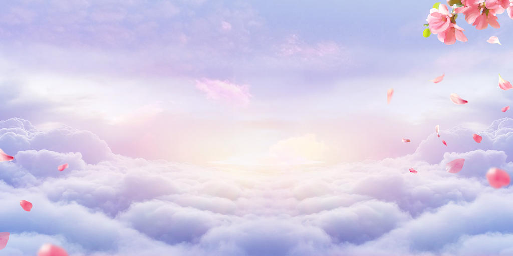 春暖花开紫色唯美天空云层桃花花瓣展板背景