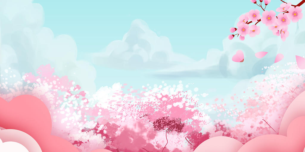 蓝色桃花节春季唯美展板背景