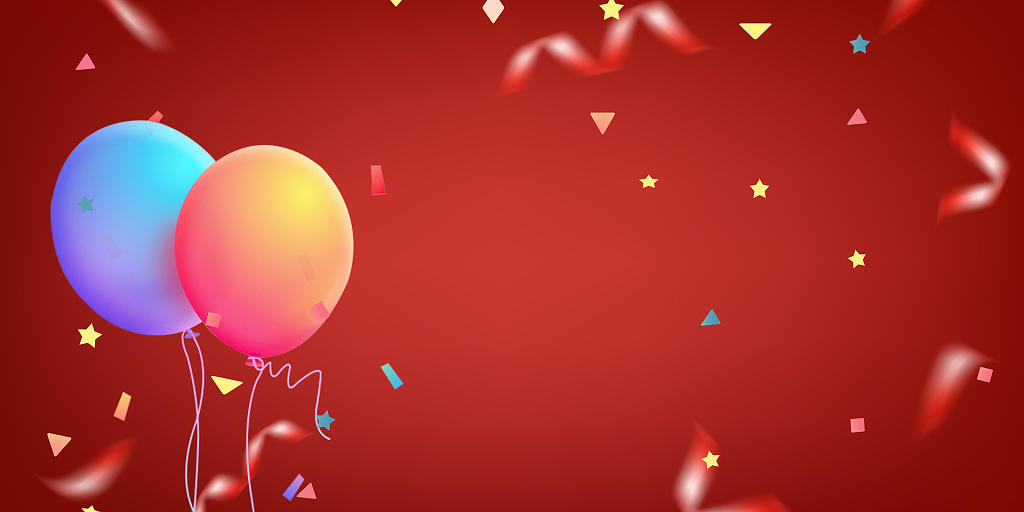 红色简约卡通气球生日会派对展板背景