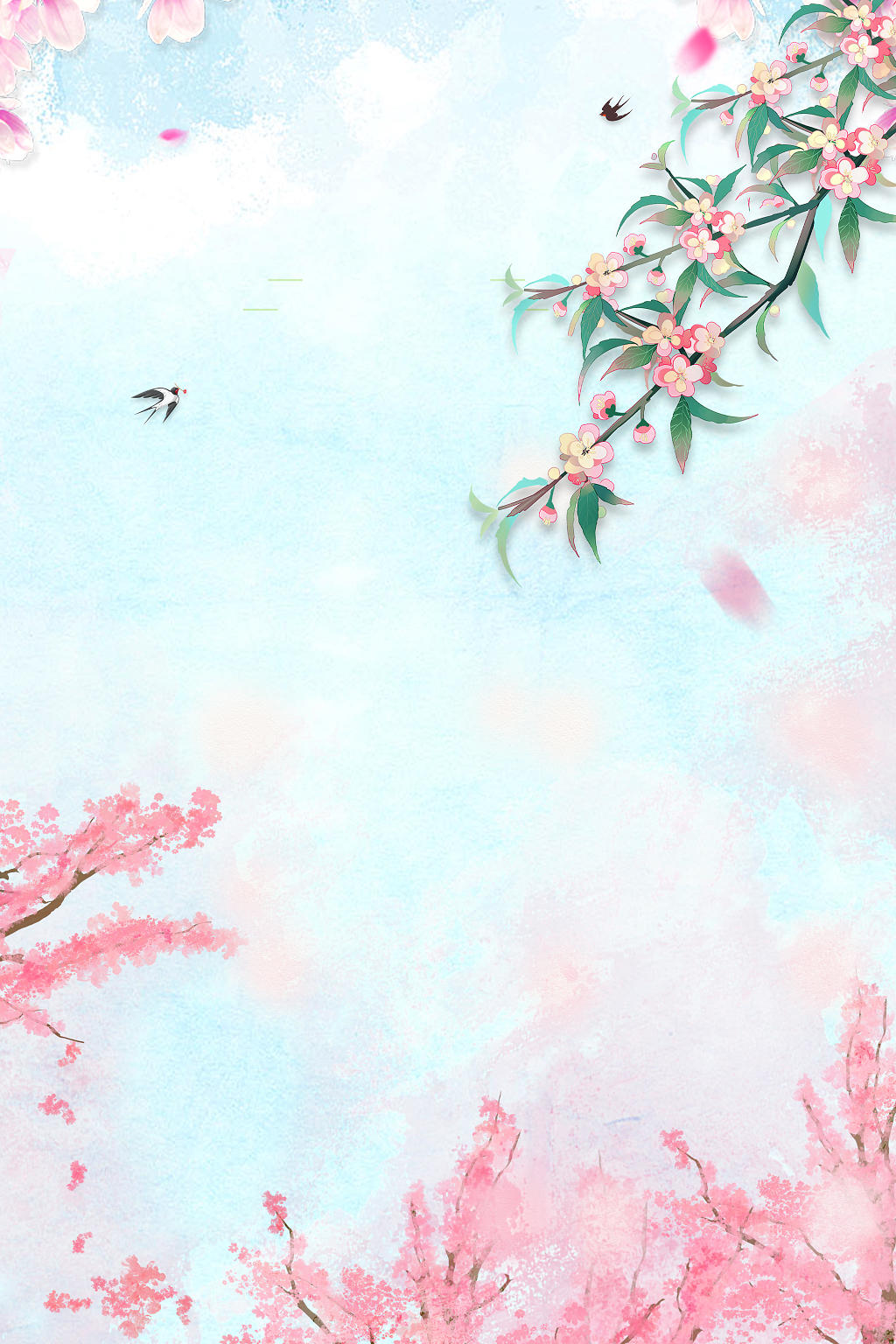 粉色唯美中国风春天樱花桃花节海报展板背景