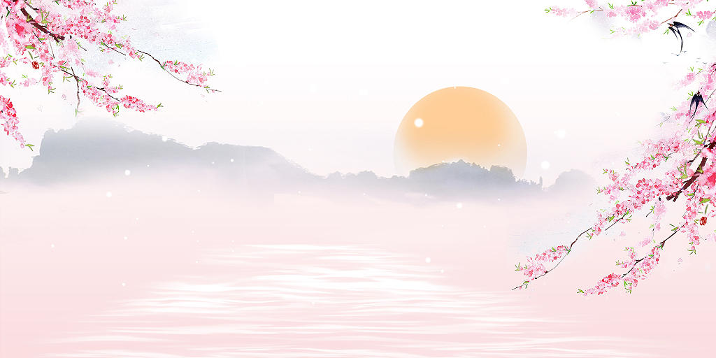 粉色中国风月亮桃花背景素材
