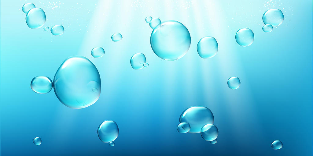 蓝色清爽海洋水珠水滴气泡阳光展板背景