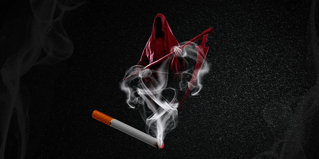 黑色红色简约死神香烟烟雾531禁止吸烟世界无烟日展板背景
