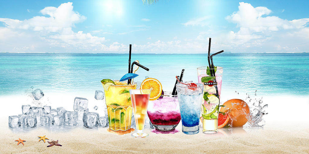 蓝色清新夏季立夏夏日果汁橙汁饮品冰块夏日展板背景