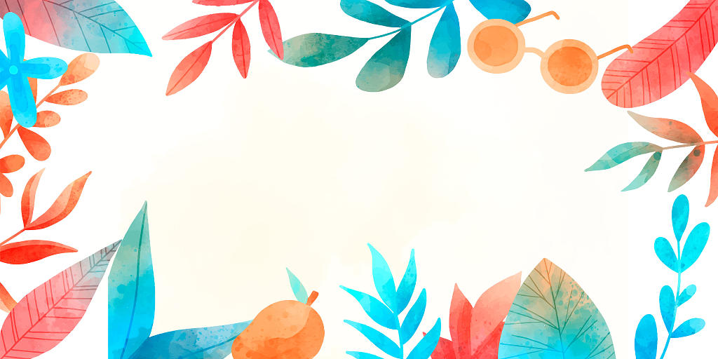 彩色夏日树叶热带植物芒果太阳镜展板背景