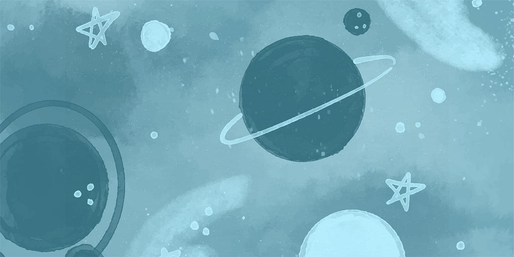 星地球空卡通神秘手绘插画宇宙星球行星太空展板背景