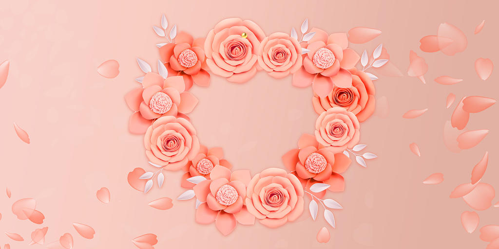 粉色唯美花朵花瓣520情人节浪漫情人节七夕玫瑰玫瑰花展板背景
