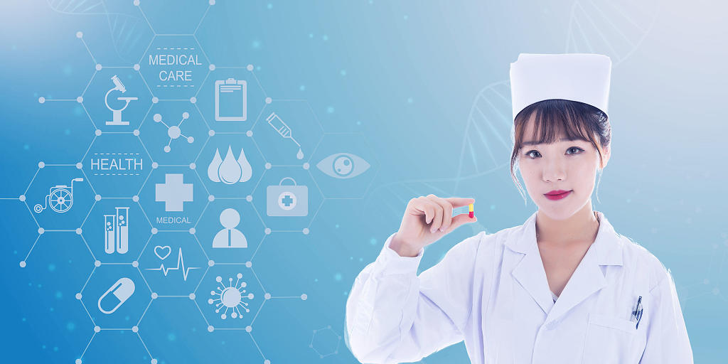 蓝色科技护士医疗图标512国际护士节展板背景