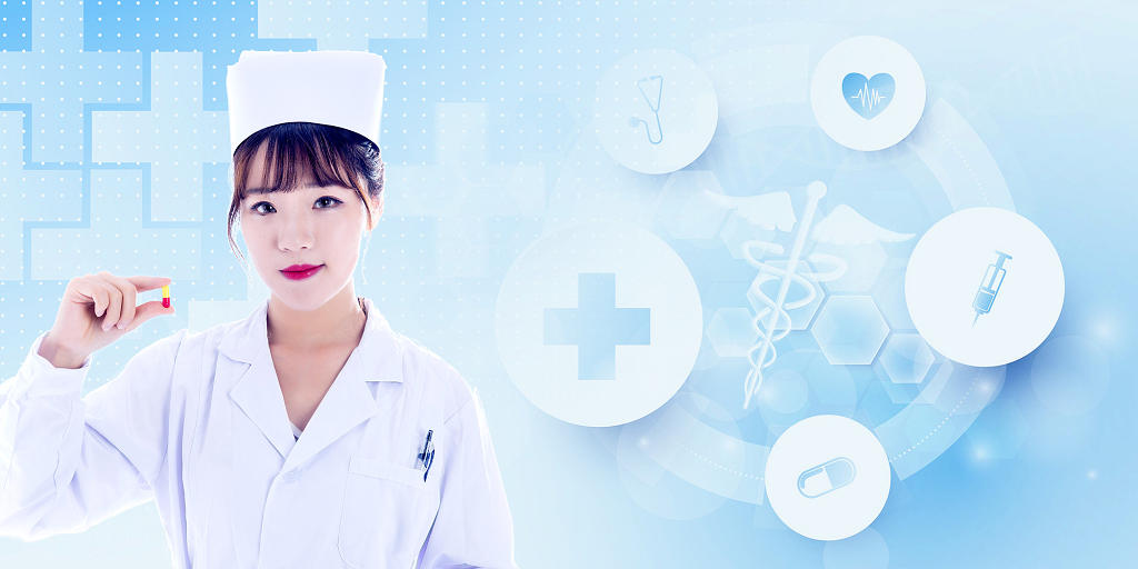 蓝色科技感护士医疗图标512国际护士节展板背景