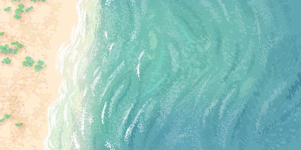 手绘卡通沙滩大海海洋浪花展板背景