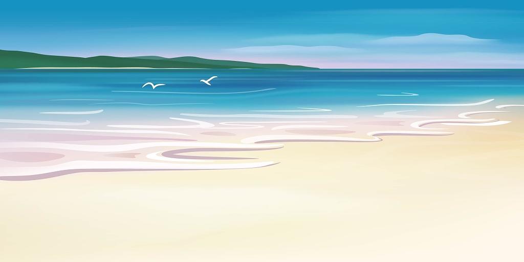 蓝色清凉夏天海洋大海沙滩浪花展板背景