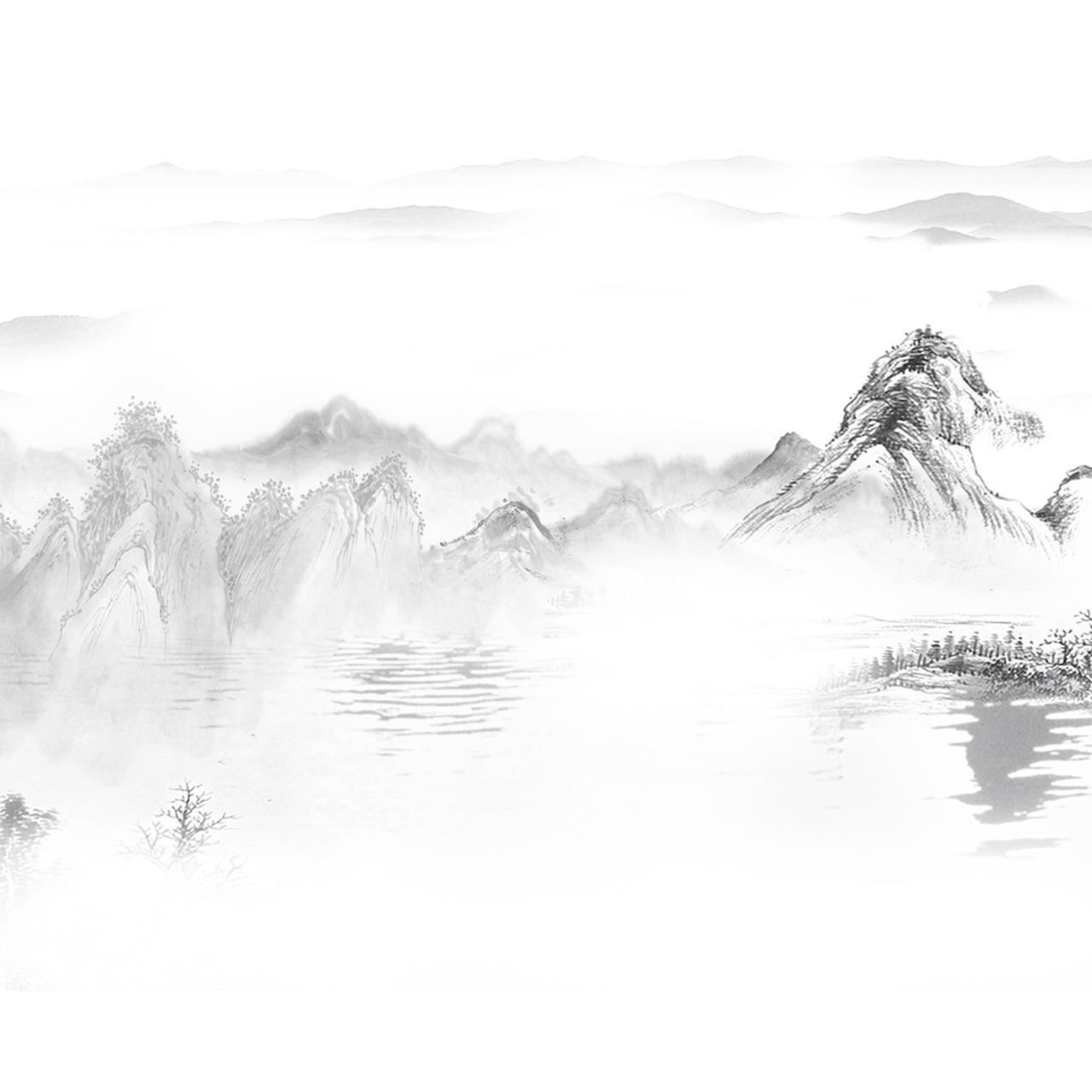 春节礼品山水水墨画素材五一劳动节元素psd免费下载 图星人