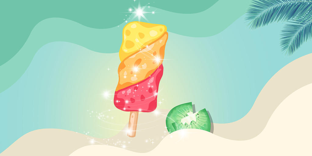 绿色清新夏日冰淇淋气泡简约背景夏日冷饮冰淇淋背景