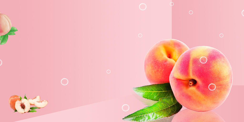 粉红简约水蜜桃气泡夏日水果水蜜桃展板背景夏日水果水蜜桃背景