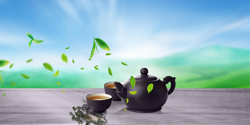 绿色场景茶叶茶具天空茶田春茶茶文化茶叶展板背景茶叶春茶茶文化背景