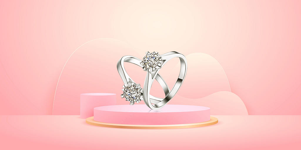 粉色简约大气钻戒金戒指展示台珠宝展板背景珠宝背景