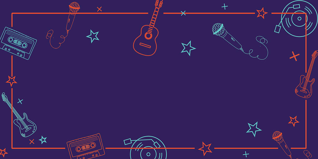 蓝色简约吉他磁带话筒音乐音乐会展板背景音乐音乐会背景
