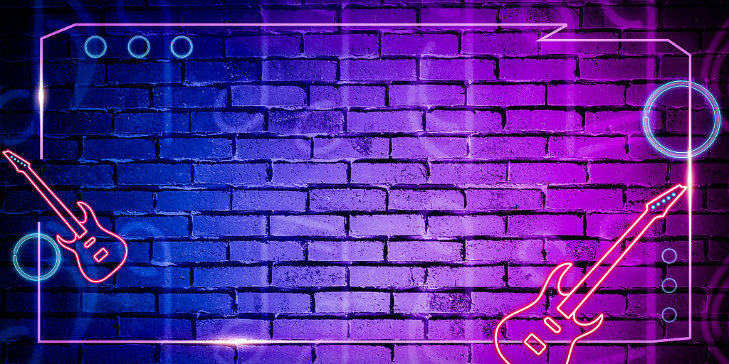 紫色蓝色简约吉他霓虹灯乐符音乐会展板背景音乐音乐会背景
