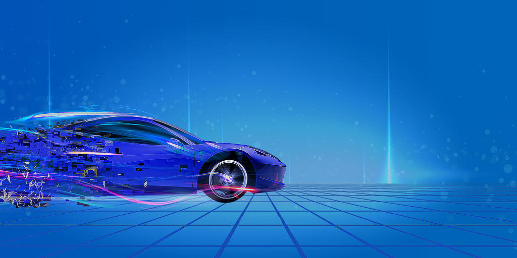 蓝色简约立体光效汽车展板背景汽车背景